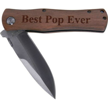 Best Pop Ever Folding Pocket Stainless Steel Knife with Clip  , (Wood