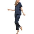 thumbnail image 4 of INSPIRE CHIC Women's Sleepwear Button Down Shirt with Pants Nightwear Lounge 2 Pcs Pajama Set L Blue, 4 of 6