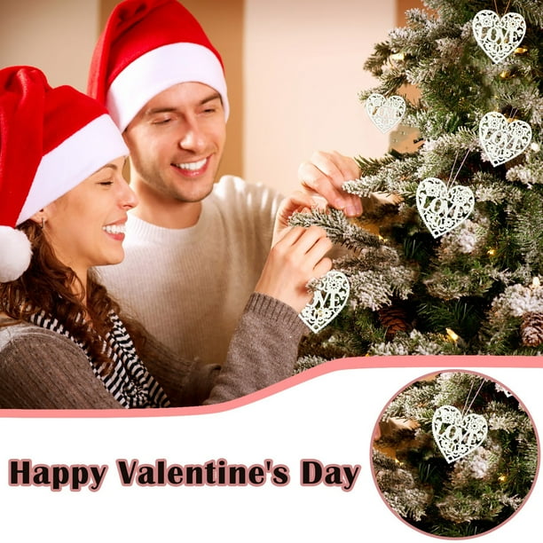 Fiudx Adornos de Corazón para San Valentín, Decoración Romántica de Madera para Árbol, Juego de 10, Perfectos para Parejas y Familias, Recuerdo Especial para Celebraciones, Tamaño 8 X 8 Cm.