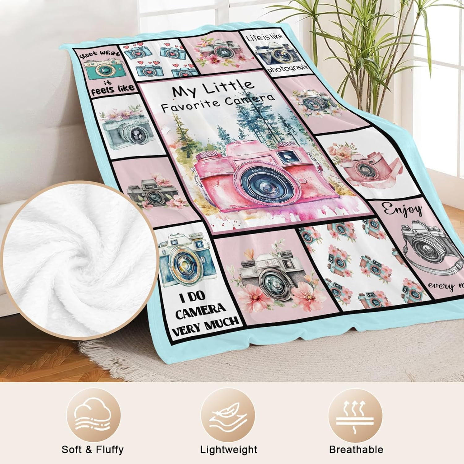 Camera Blanket Gifts for Womens Girls Flannel Photography Throw Blanket Ultra Soft Cozy Fleece Decor Blankets Gift for Kids Boys Couch Sofa Bed 80" x 60"