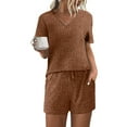 thumbnail image 3 of yievot Womens Pajama Sets Summer 2 Piece Lounge Sets Ribbed Knit Matching Outfits T-shirt and Shorts Sleepwear Loungewear, 3 of 8