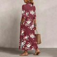 thumbnail image 6 of Ayolanni V Neck Fall Dresses for Women Plus Size 3/4 Sleeve A-Line Maxi Dresses Boho Beach Floral Babydoll Long Dress Red L, 6 of 7