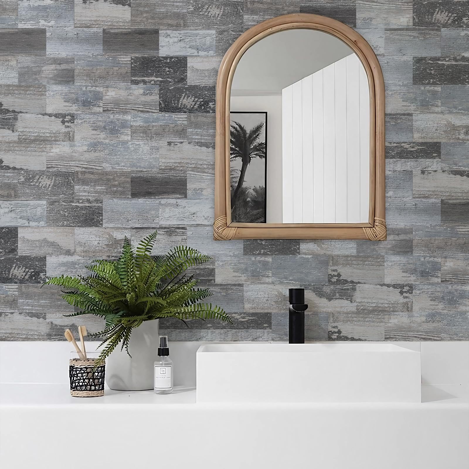 100-piece Peel And Stick Backsplash Seamless 3''x6'' Distressed Wood Pvc Subway On For Kitchen/bathroom/laundry Room