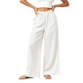 thumbnail image 2 of Asgosdo Cotton Pants for Women High Elastic Waisted Side Tie Wide Leg Trousers Flowy Breathable Palazzo with Pockets, 2 of 5