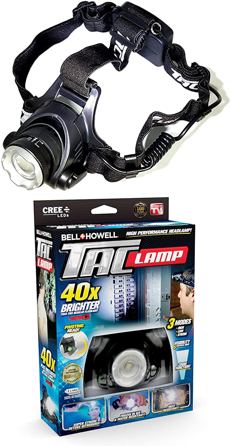 Bell + Howell Taclight Headlamp, Hands-Free Security Flashlight with Zoom Function, Super Bright 40x Brighter LED Bulbs in 3 Modes, One-Size-Fits All