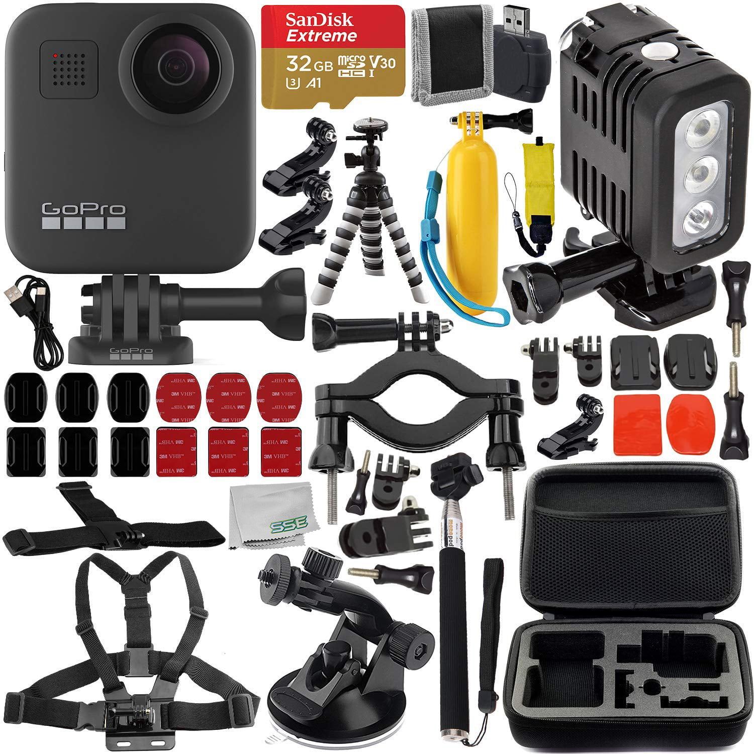 Gopro Max 360 Action Camera With Premium Accessory Bundle Includes Sandisk Extreme 32gb Microsdhc Memory Card Rechargeable Underwater Led Light Protective Carrying Case Much More Walmart Com Walmart Com