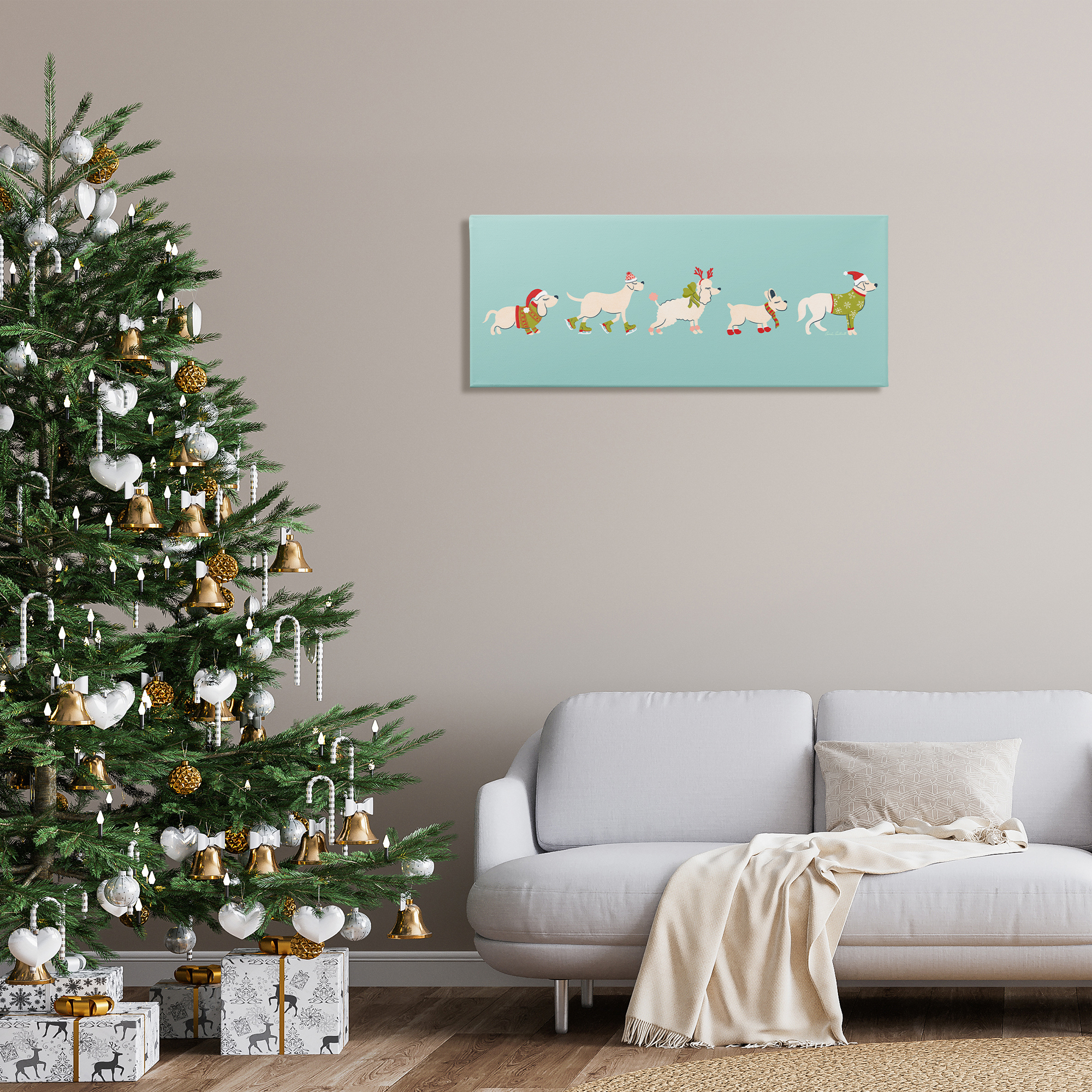 Stupell Industries Festive Dog Breeds Holiday Painting Gallery Wrapped Canvas Art Prints Wall Art, 40 x 17