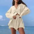 thumbnail image 2 of Women's Solid Long Sleeve Shirt And Shorts Set Casual Beachwear 2 Piece Outfit, 2 of 2