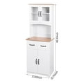 thumbnail image 3 of CQSXDA Tall Wooden Kitchen Cabinet with Top and Bottom Enclosed Cabinet Space，2 Drawers, Kitchen Pantry Storage Cabinet ，Open Space for Microwave, (White), 3 of 10