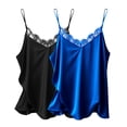 thumbnail image 4 of Ekouaer Women's Satin Camisole Lace Silk Satin Pajama Tank Tops V Neck Soft Spaghetti Strap Loose Sleepwear, 4 of 5