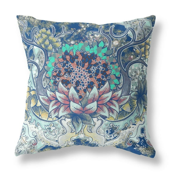 Vase SunFlower Matches Indoor/Outdoor Fabric Pillow in Blue Aqua Yellow 16x16