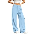 thumbnail image 3 of XIAONU Solid Cargo Wide Leg Pants for Womens Drawstring Waist Flap Side Pockets Sport Trousers, 3 of 9