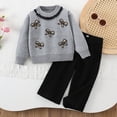 thumbnail image 4 of Cethrio Girls Knitted Outfit Sets, Fall Long Sleeve 2 Piece Pullover Girls' Clothing Sets Gray Size 3-4 T, 4 of 5