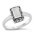 thumbnail image 1 of Simulated Mother of Pearl Rectangle Antiqued Filigree Ring Sterling Silver Band 925 Jewelry Female Size 8, 1 of 4