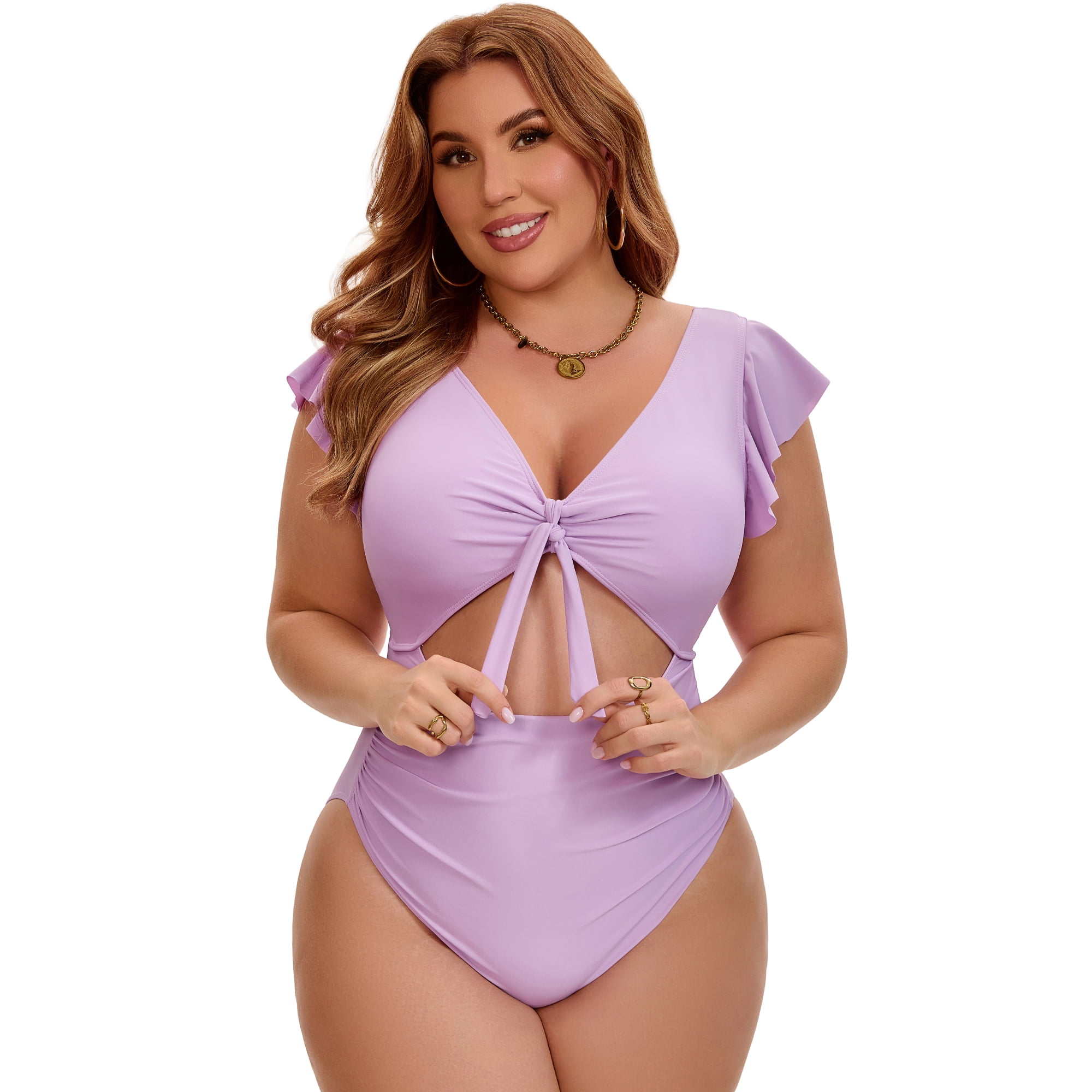 DARING DIVA Women's Plus 1 Piece Bikini Bathing Cut Out Suit L Purple
