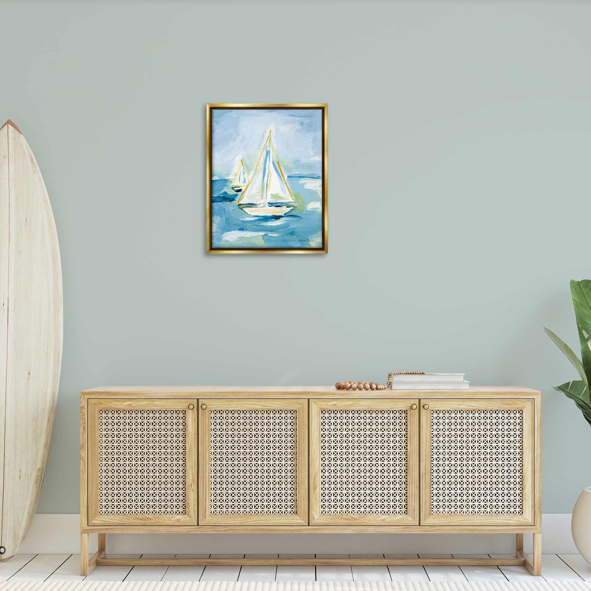 Stupell Industries Setting Sail on Sea Transportation Painting Gold Floater Framed Canvas Art Print Wall Art, 25 x 31