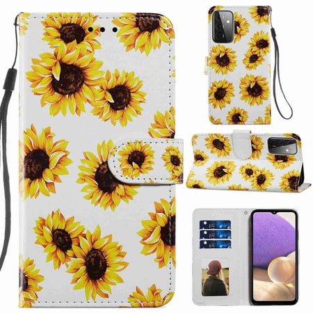 Galaxy A72 Wallet Case Dteck Premium PU Leather Flip Protective Case Cover with Card Holder and Stand for Samsung Galaxy A72 5G 4G (Sunflower)