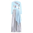 thumbnail image 2 of Kaerm Kids Girls Lyrical Praise Dance Costume Long Sleeve Overlay Dress Metallic Wide Leg Pants Worship Gown Light Blue 14, 2 of 6