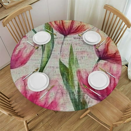 

Autua Flowers Pink Round Stain-Resistant Washable Tablecloth Ideal for Indoor Outdoor Restaurants Weddings Parties 100% Polyester Tablecloths Full Width Single-Sided Printing 46 -50