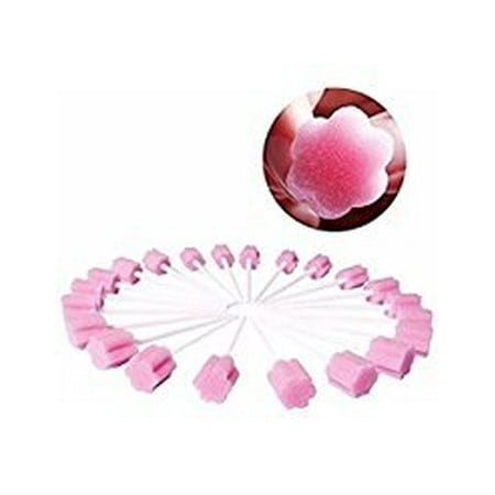 Disposable Oral Swabs - BoNew-Oral 200 Pcs of Disposable Oral Care Sponge Swab Tooth Cleaning Tips (Pink)