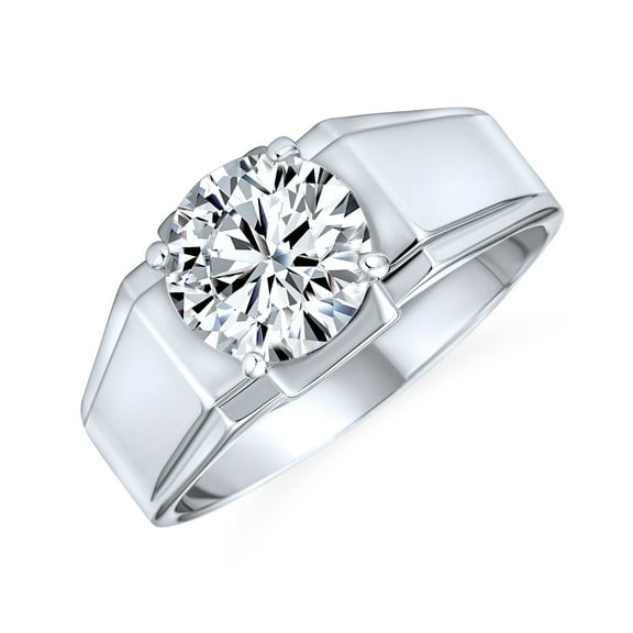 Bling Jewelry Mens Mens Stainless Steel Wide Band CZ Solitaire Engagement Ring Plus Size Unisex