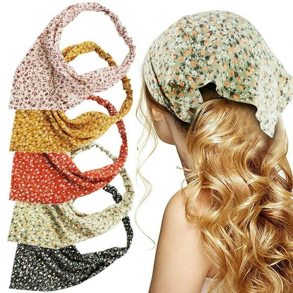 5-Pack Chiffon Floral Headscarves Elastic Boho Headbands for Women, Soft Hair Bandanas for Daily Wear, Vacation & Summer