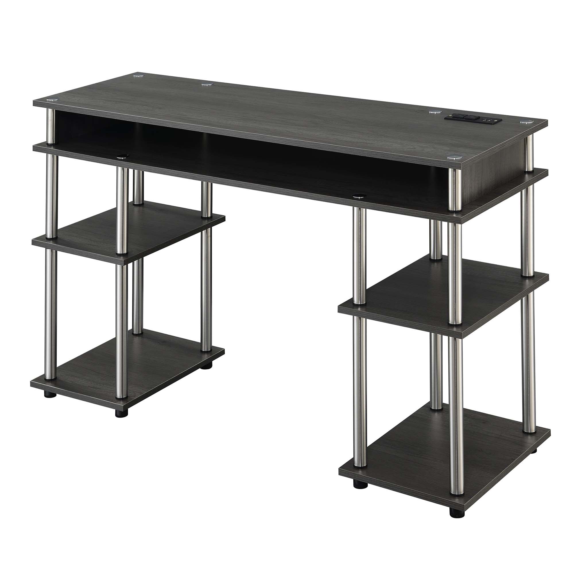 Designs2Go 30 inches Tall No Tools Student Desk with Charging Station and Shelves, Charcoal Gray