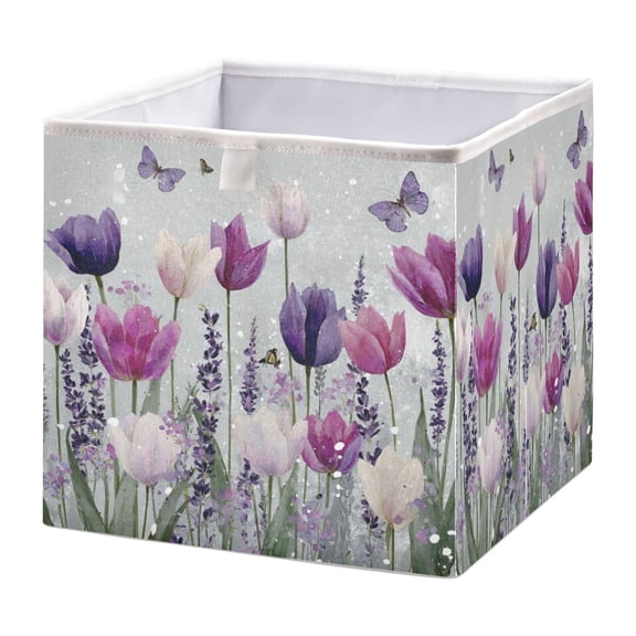 Foldable Fabric Storage Bin Home Cubes Clothing Organizer Bins Large Collapsible Box Basket for Home Organizer Colorful Tulips and Lavender