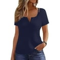 thumbnail image 4 of Lovskoo Summer Tops for Women 2024 V Neck Short Sleeve Trendy Solid Color Casual Top Shirt Navy, 4 of 8