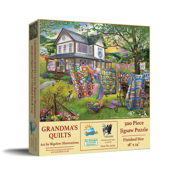 SUNSOUT INC - Grandma's Quilts - 500 pc Jigsaw Puzzle by Artist: Bigelow Illustrations - Finished Size 18" x 24" - MPN# 31729