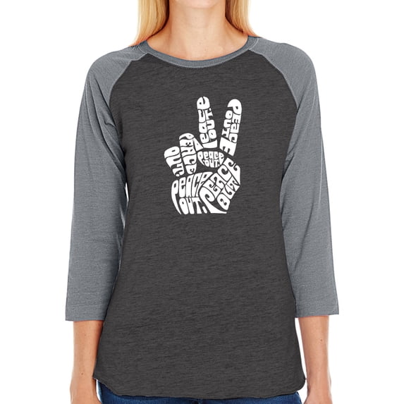 Women's Raglan Baseball Word Art T-shirt - Peace Out