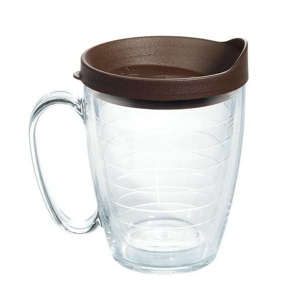 Tervis Clear & Colorful Lidded Made in USA Double Walled Insulated Travel Tumbler, Brown Lid - 16oz Mug