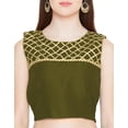 thumbnail image 3 of eloria Women's Gottapati Design Art Silk Sari Top Summer Casual Boat Neck Blouse Color : Olive Green, Size : 44, 3 of 6