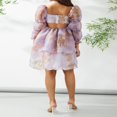 thumbnail image 4 of Robe Princesse à Manches Longues pour Femmes Robe en Tulle à Volants Col Carré Ligne A, 4 of 6