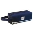thumbnail image 1 of Large Capacity Pencil Case Double-layer Pen Storage Bag Canvas Students Stationery Pouch (Navy Blue), 1 of 3