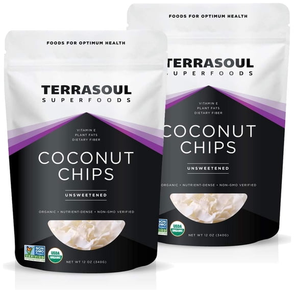 Terrasoul Superfoods Organic Raw Coconut Chips, 1.5 Lb (12 Oz 2-Pack)