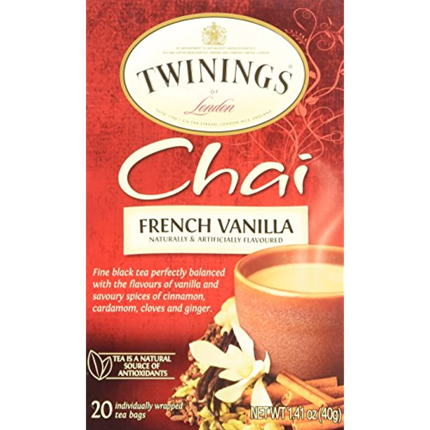 Twinings Of London French Vanilla Chai Tea Bags 1.41 Ounces - 1 Box