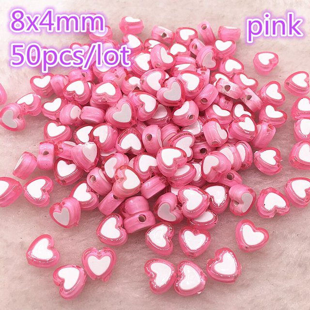50 Uds 8x4mm Color rosa brillante amor corazón cuentas acrílicas espaciador suelto cuentas para fabricación de joyería DIY pulsera Accesorios Tan Jianjun unisex