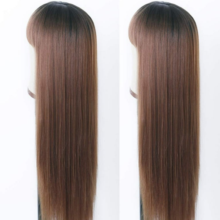 Long Straight Hair Wig Natural Light Brown Remy Heat Resistant Fiber Hair