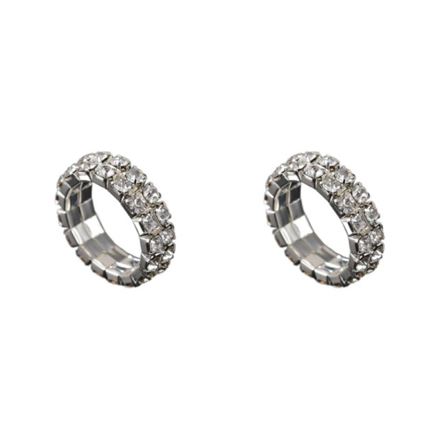 relayinert Mesmerizing Elastic Ring Exquisite Crystal Inlays For Captivating Appearance silver 2 rows 2Set