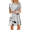 thumbnail image 1 of Pompotops Mode Femmes Casual Manches Courtes O-Cou Impression Dames en Vrac Mini Robe, 1 of 5