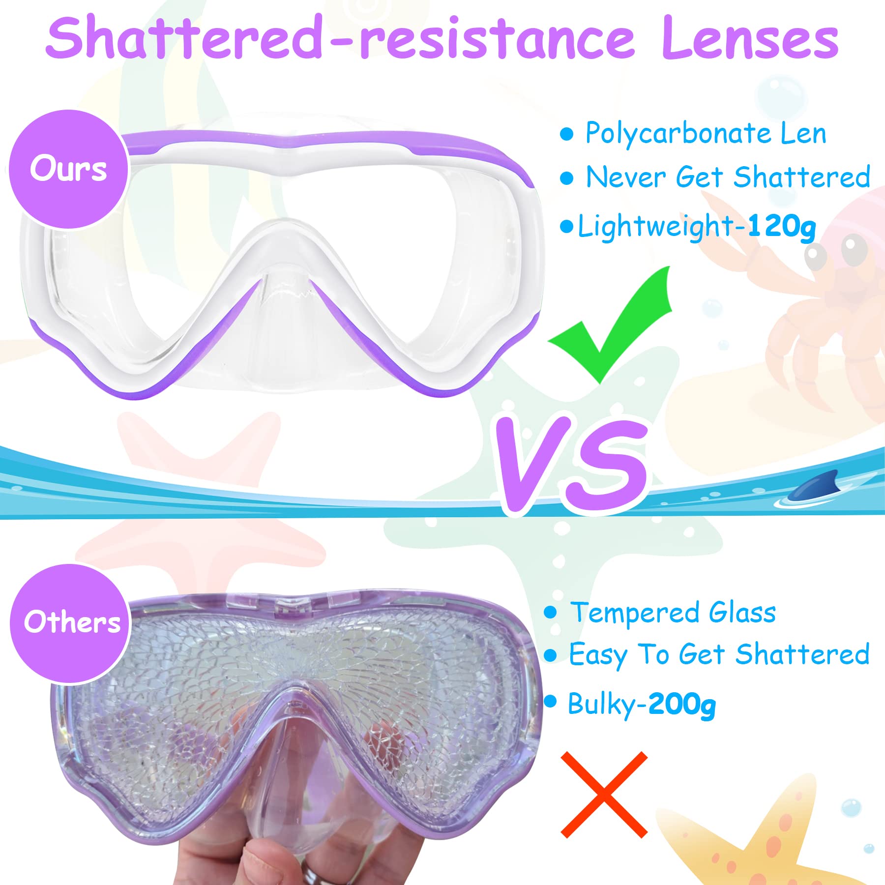 Vvinca Kids Swim Goggles with Nose Cover, Purple photo 5