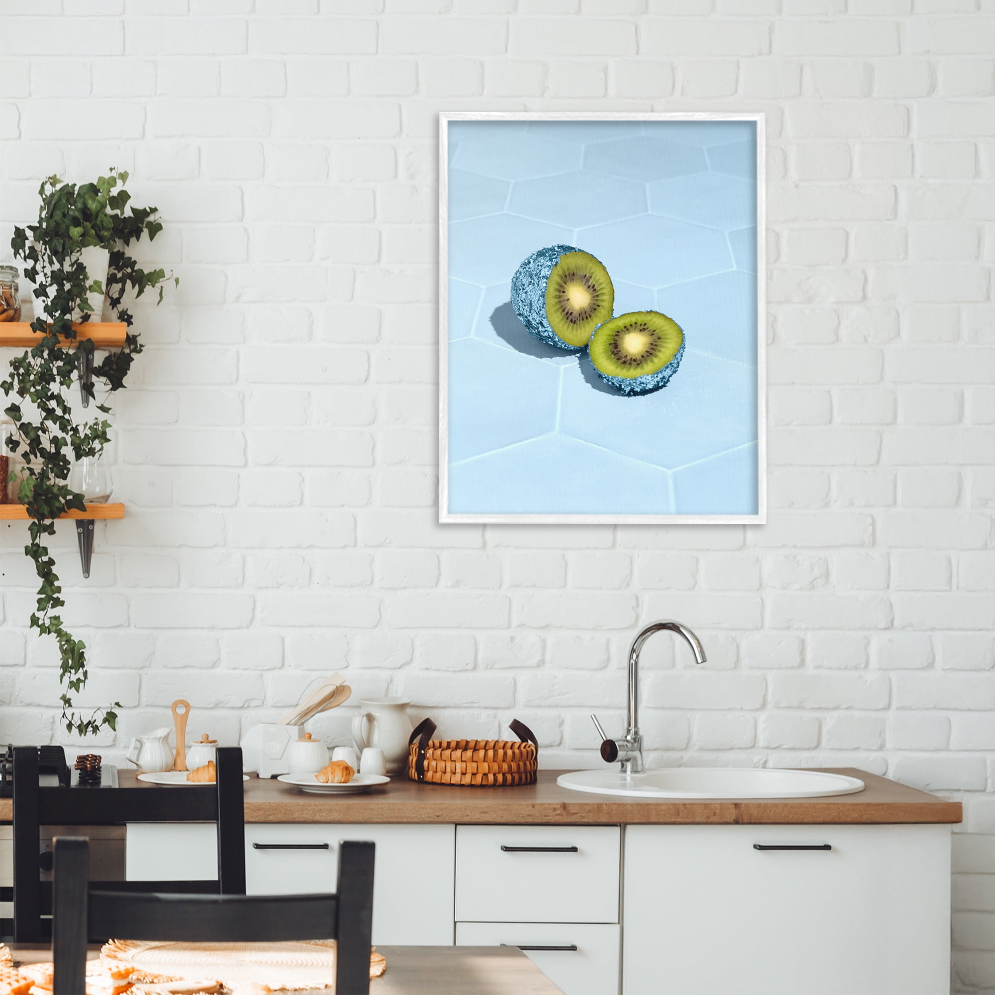Stupell Industries Blue Glimmer Kiwi White Framed Giclee Art, design by LISH Creative