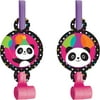 Club Pack of 48 Vibrantly Colored Panda Monium Medallion Party Blowout Noisemakers 8.2”