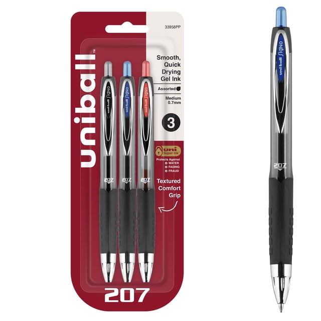 Bolígrafos de Gel Uni-Ball 207 Retráctiles de Punta Media 0,7mm Paquete de 3