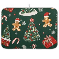Yayeee Dish Drying Mat for Kitchen Counter 18"x24" Microfiber Absorbent Pad, Yellow Christmas Gingerbread