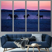 Color-Banner 4 Pieces Modern Canvas Wall Art Gallop in Nature for Living Room Home Decorations - 12"x32"x4 Panels