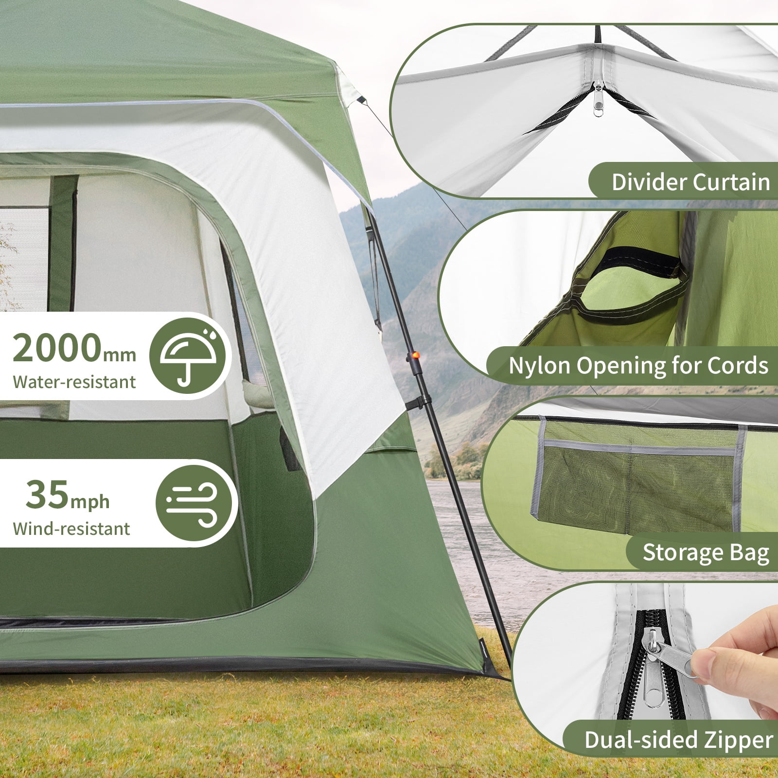 Ktaxon Camping Tent Instant Cabin Tent 8 Person 2 Room Huge Tent for Family with Storage Pockets
