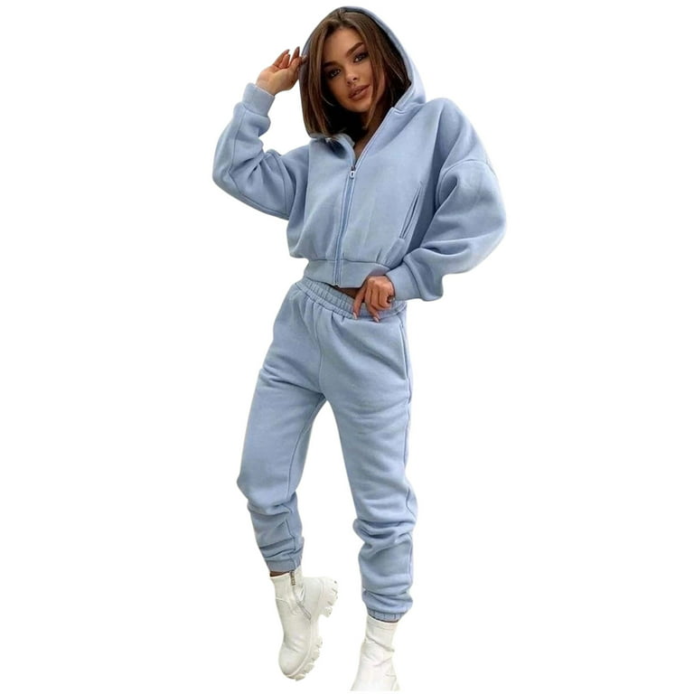 RQYYD Jogging Suits for Women Two Piece Sweatsuit Zipper Pullover Hoodie  Long Pants Tracksuit Set 2 Piece Workout Track Suit Outfit with Pocket  Light Blue S 