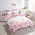 thumbnail image 3 of Homewish Romantic Love Heart Bedding Comforter Set 7-Piece, Fashion Glitter Diamond King Bedding Sets, Pink Sequin Print Reversible Bed Sheets, Luxury Bedroom Decor, 3 of 7